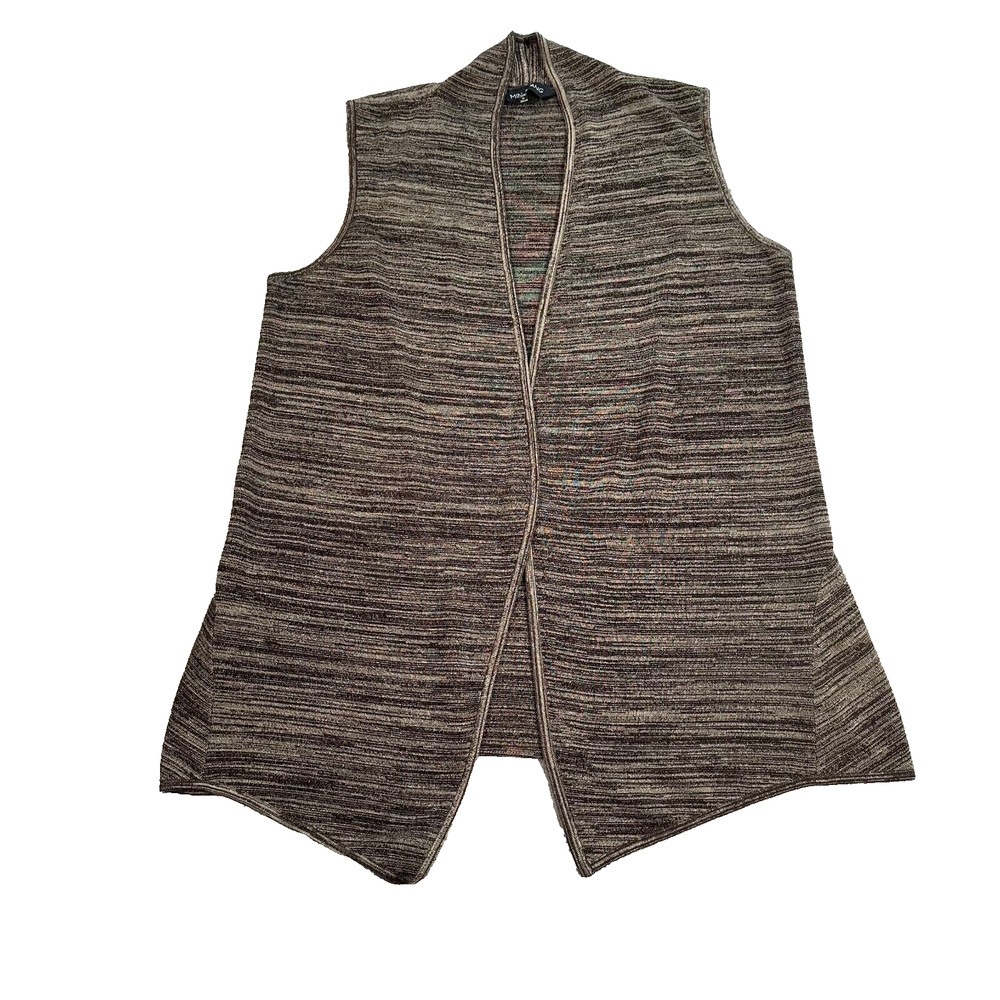 Ming Wang Sleeveless Sweater Vest Women's Large Open Front Green/Brown Knit